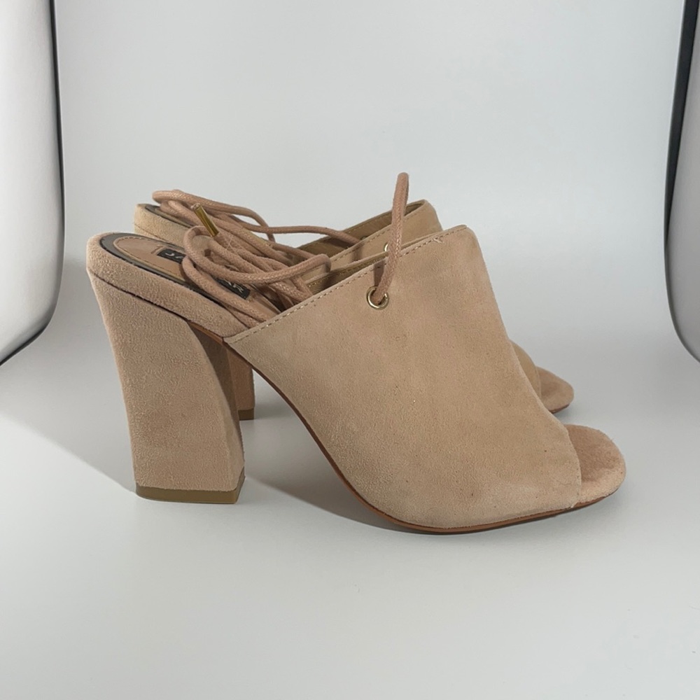 Nude ankle lace-up mules